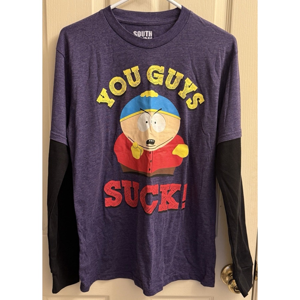 South Park Men's You Guys Suck Long‎ Sleeve T-Shirt Medium 2012 Purple Black